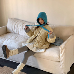 2025年秋冬新款羽绒服女短款简约白鸭绒圆领菱格宽松休闲韩版外套