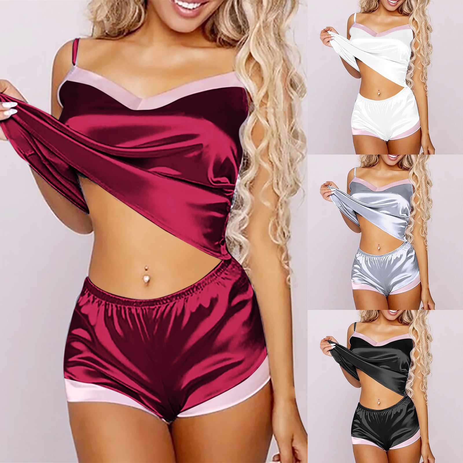 Ropa interior europea y americana de comercio exterior pijamas de dos piezas conjunto de seda artificial con encanto pantalones cortos de satén sexy desgaste del hogar