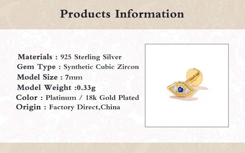 Fashion Devilu0027S Eye S925 Sterling Silver Inlay Zircon Ear Studs 1 Piece