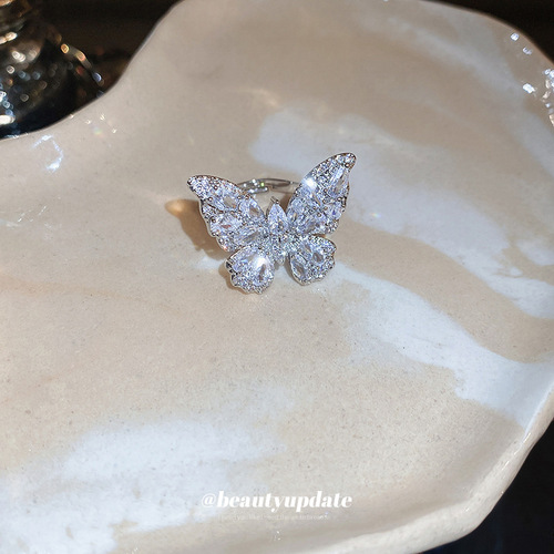 Super fairy luxury zircon butterfly open ring European and American light luxury trendy index finger ring niche high-end versatile hand jewelry