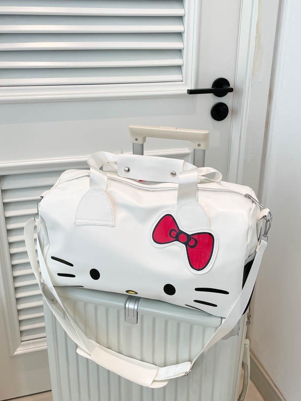 ハローキティ漫画かわいい大きなバッグショルダーリボンハローキティポータブルフィットネスバッグクロスボディトラベルバッグ|undefined
