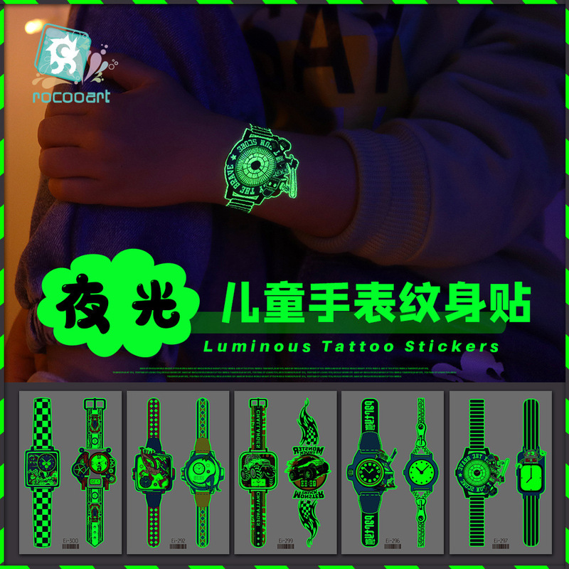 Ricklon Cross-border Waterproof Luminous Tattoo Sticker Luminous Sticker Children's Cartoon Cool Personality Watch Tattoo Sticker