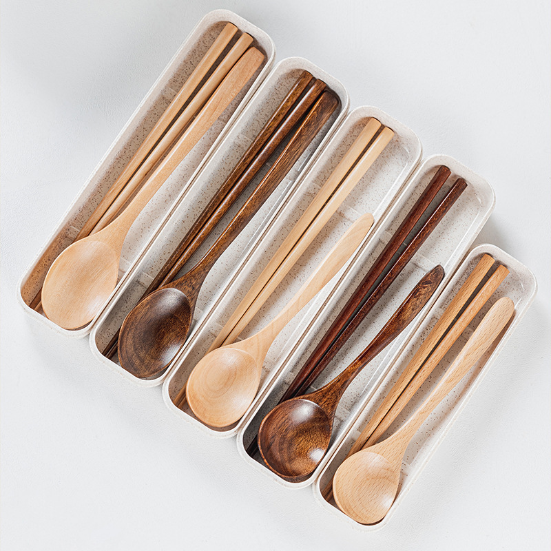Korean-style Portable Tableware Set Wooden Chopsticks Spoon Two-piece Set Outdoor Travel Tableware for Students and Children