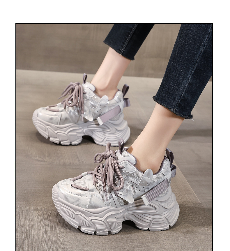 Giày sneaker nữ đế dày tăng chiều cao, lưới thoáng khí, phong cách thể thao — màu be chi tiết 12