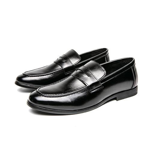 Simple formal dress leather shoes for men, Korean style all-matching men's casual British style, green, step-on fashion hairstylist men's shoes