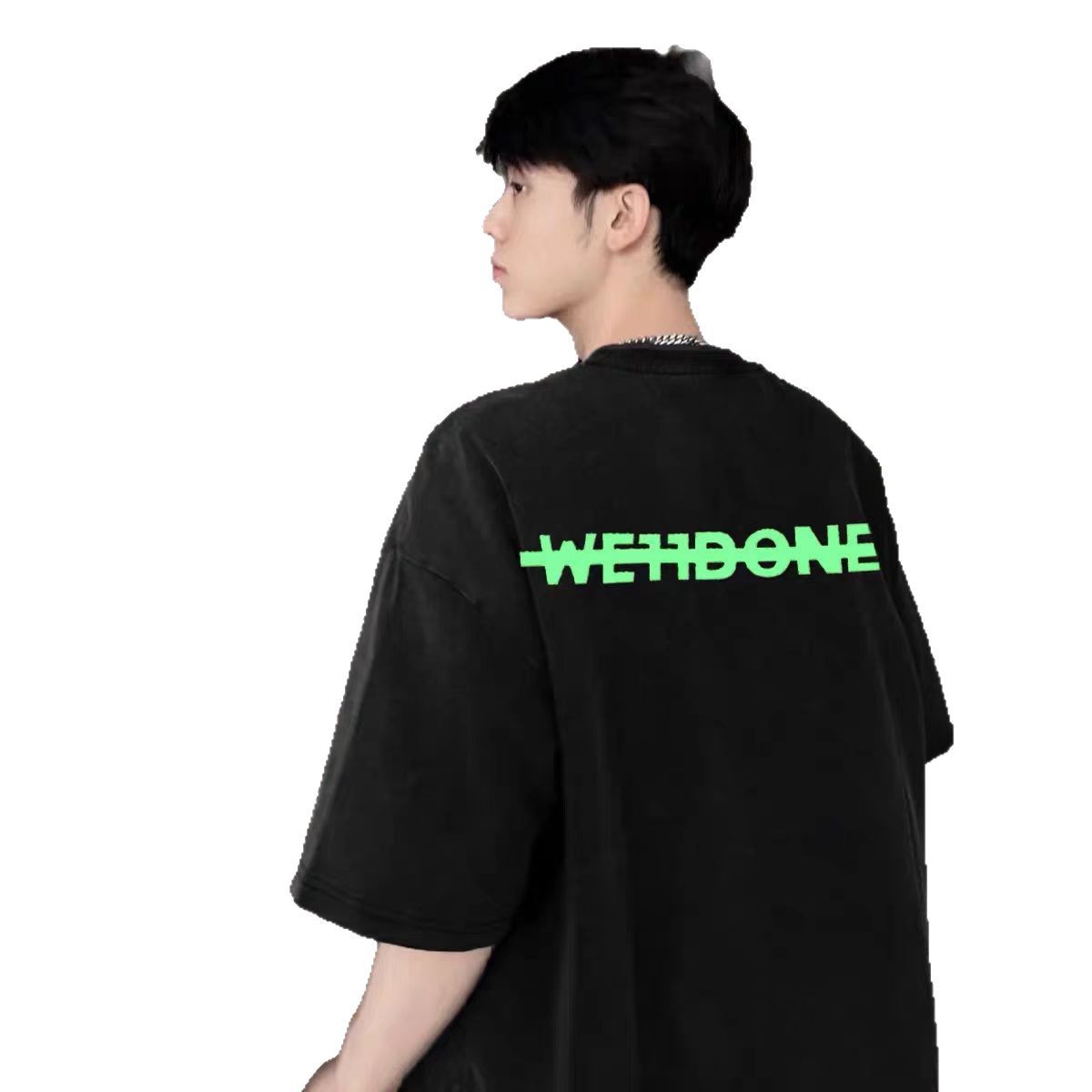 We11one夏の新型カラーライン粒子発泡純綿カジュアル半袖tシャツ男女カップルモデル