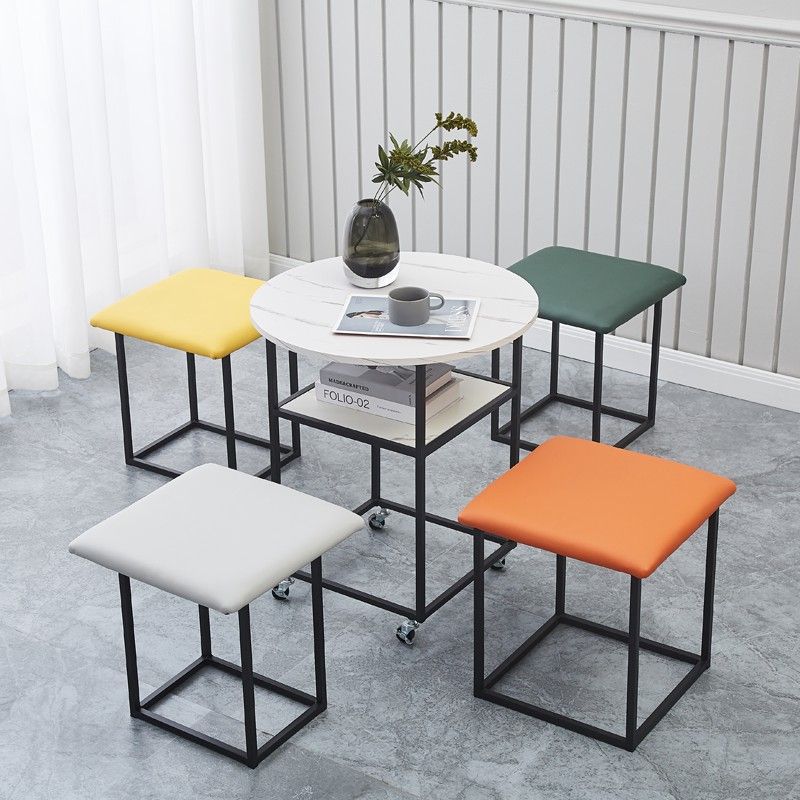 Diseño redondo de diseño popular para casas pequeñas, taburete combinado de almacenamiento multifuncional simple y moderno de hierro forjado.