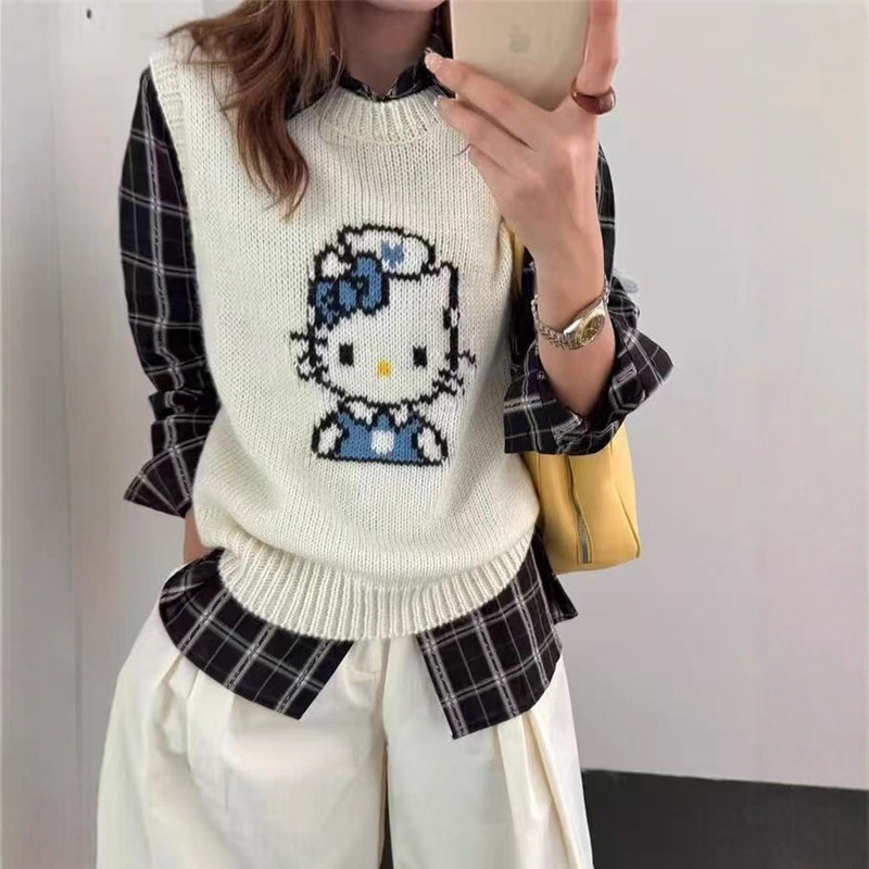 韩系穿搭卡通针织马甲女2025早秋冬新款毛衣坎肩背心上衣女潮|undefined
