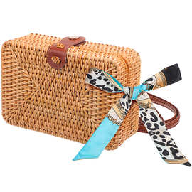 编织方形包包带丝巾编织斜挎包女式草袋单肩包