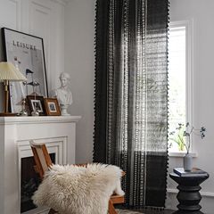 Imanqi Yun Cotton Linen Kitchen Curtains with Black and White Striped Bay Window Style Blog Post