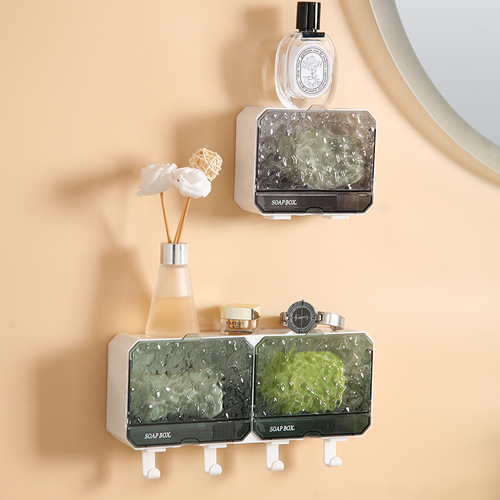Light luxury water corrugated drain soap box bathroom storage rack bathroom household soap box with lid without punching wall hanging