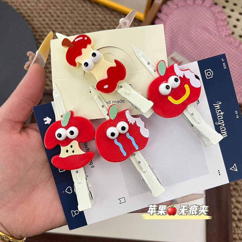 趣味可爱立体红苹果发夹搞怪表情包头ins发卡创意刘海侧边无痕夹|undefined