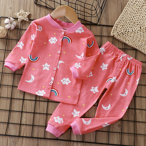  Autumn New Cardigan Cotton Pajamas Children's Cotton Pajamas Boys Girls Trendy Infant Home Clothing