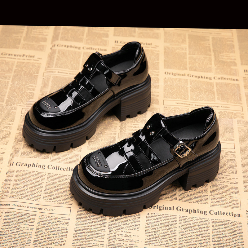 Baotou Roman Sandals for Women 2026 Summer New Style Thick-Soled Breathable High-Heeled Leather Shoes with Chunky Heels and Hollow Design for Height Increase