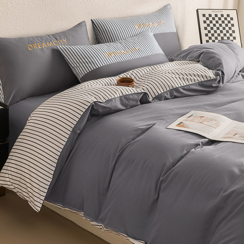 Ropa de cama de algodón de cuatro piezas de cama de algodón simple moderna, funda de edredón 2025 nueva ropa de cama de tres piezas para estudiantes