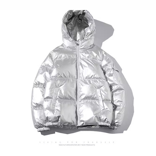 Winter Fashion Thick Hooded Cotton Coat Loose Shiny Cotton Padded Jacket Men Wide Hong Kong Style Relaxed Baggy Bread Coat Cotton Parka for Men