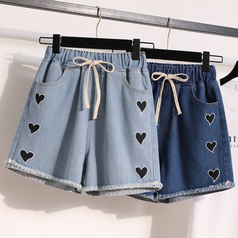 Love Embroidered Denim Shorts Women's Summer New Large Size Women's Fat Girl High Waist Slimming Wide Leg Pants Love Embroidered Denim Shorts Women's Summer New Large Size Women's Fat Girl High Waist Slimming Wide Leg Pants