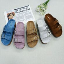 新款厚底绒面水松勃肯增高凉拖女休闲时尚室外防滑女生拖鞋