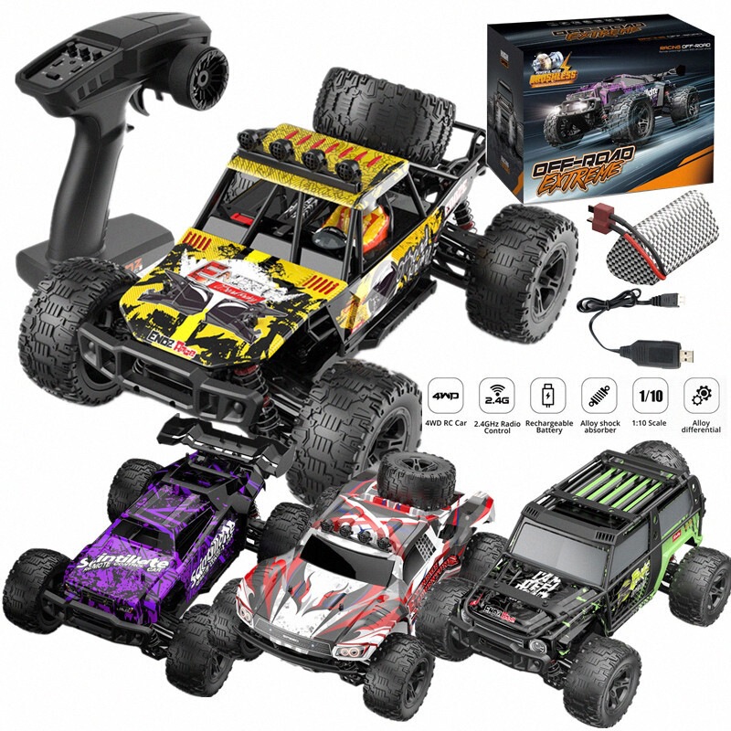 Cross-border new product: 1:10 four-wheel drive brushless high-speed remote control off-road vehicle, electric semi-short truck, rechargeable climbing car, 60KM