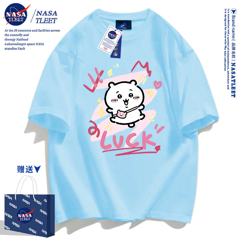 Nasa Co-Branded Cute Cartoon Male and Female Students Casual Sports Cotton T-Shirt Half-Sleeved Tops Couple Outfit