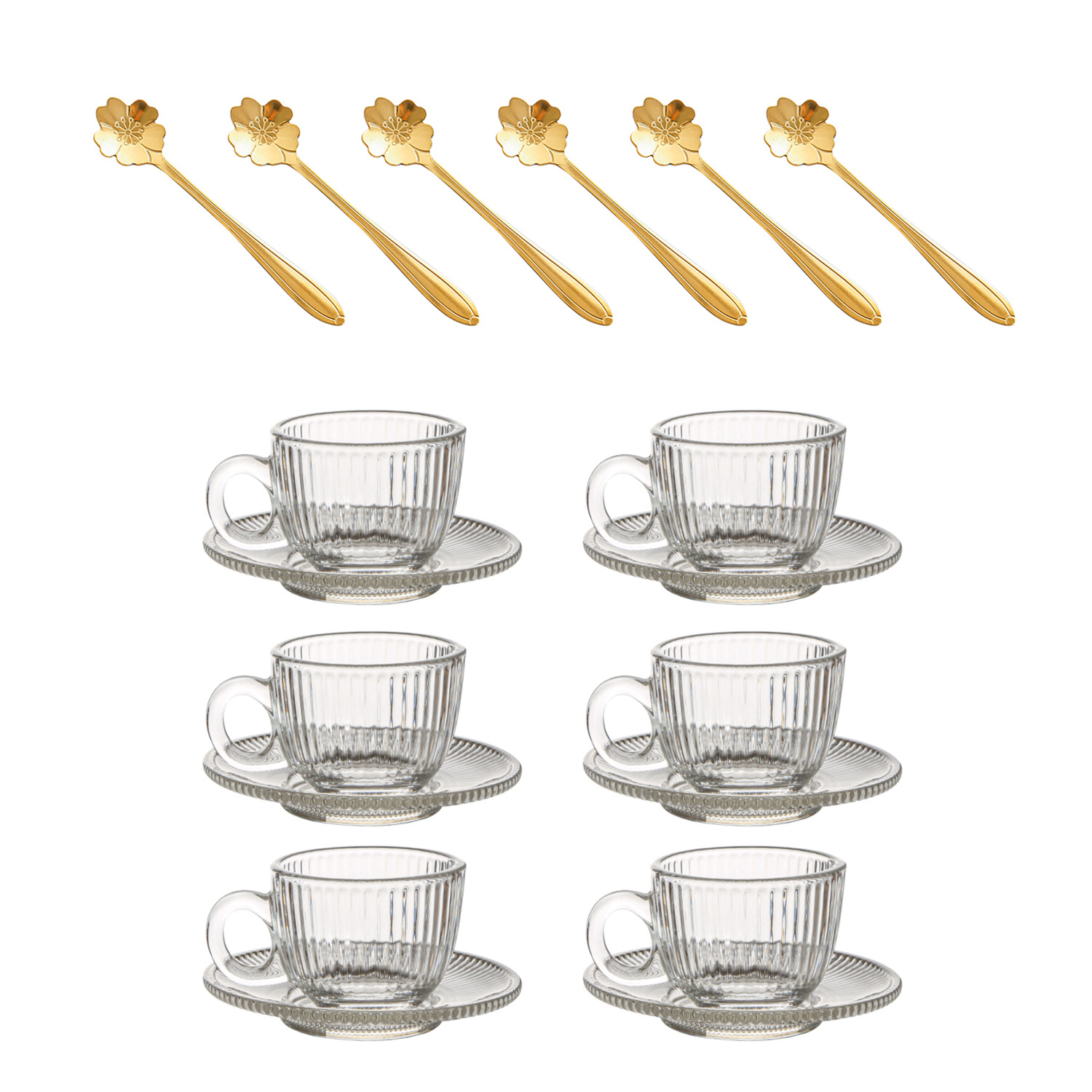 Tazas de café de vidrio de lujo ligero, platos, tazas de café con tazas de café transparentes y resistentes al calor, tazas de menú transfronterizas.