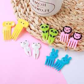 家用卡通水果叉创意儿童动物可爱塑料水果叉套装便当签