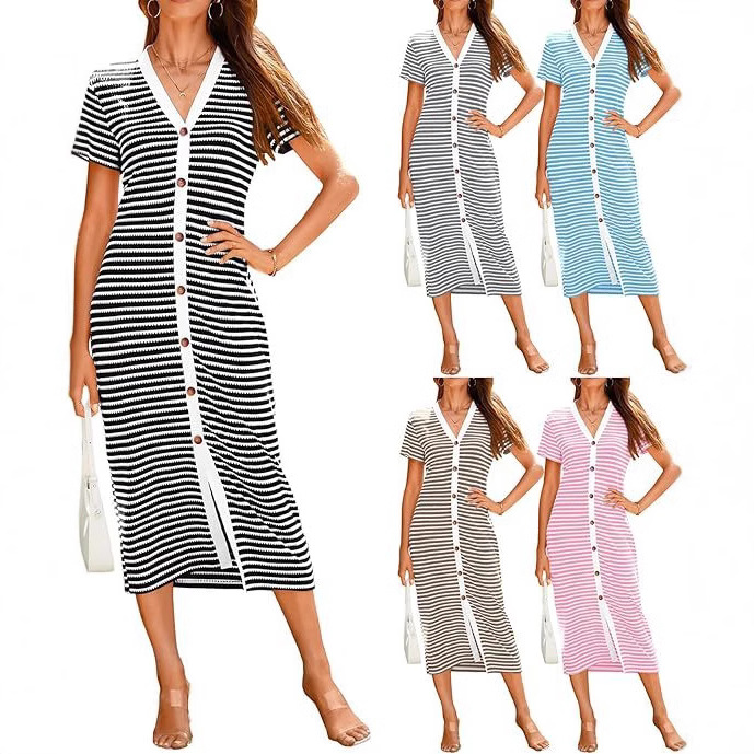 Wankang Casual Summer Dresses Women 2025 Striped Knitted Midi Dress…