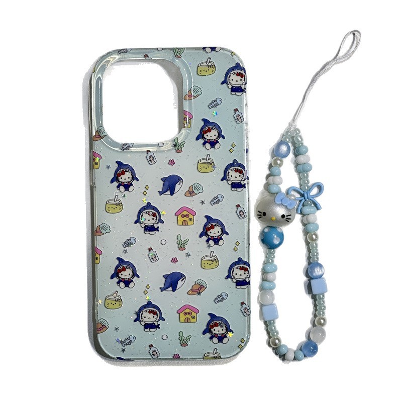 フルスクリーンサメヘッドギアキティチェーン iPhone16 Apple 15ProMax/14 携帯電話ケース 13 女の子に適しています|undefined