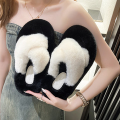 Super warm! Korean candy color plush slippers with double fish mouth design, home daily thick-soled fuzzy shoes