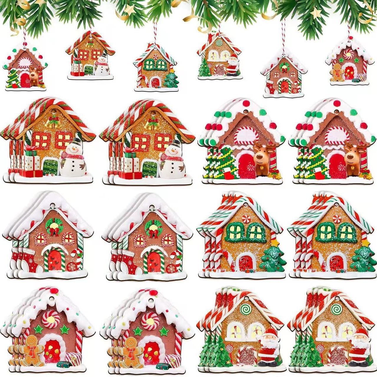 Decoración de árbol de Navidad de madera para casa de pan de jengibre decoración de cabana colgante adecuado para la fiesta de Navidad