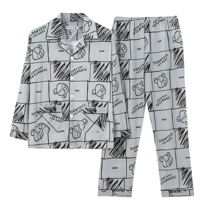 Pijamas de los hombres de manga larga de algodón de primavera y otoño delgada más el tamaño de prendas de vestir exteriores de los hombres pijamas de invierno homewear