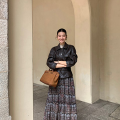 pusumede 复古波嬉风 高腰印花荷叶边半身裙女垂坠设计感中长裙