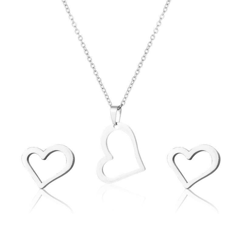 Hollow Heart-shaped Stainless Steel Earrings Necklace Set Wholesale Nihaojewelry display picture 1