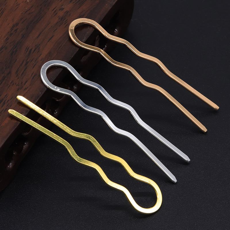 新款DIY饰品配件电镀弧面波浪簪棍 DIY手工步摇材料双直发棍批发