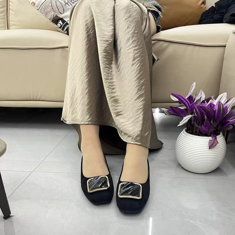 单鞋女低跟2025春秋季新款浅口方头软底防滑方跟豆豆鞋防滑软底|undefined