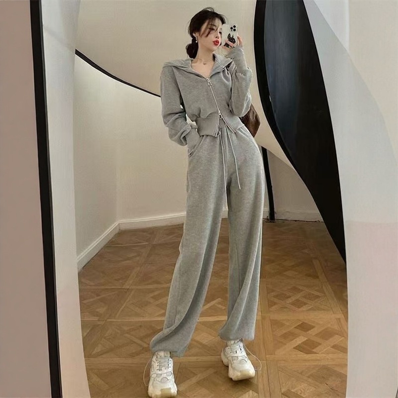 洋气套装女早秋连帽卫衣时尚休闲裤运动服小个子两件套潮|undefined