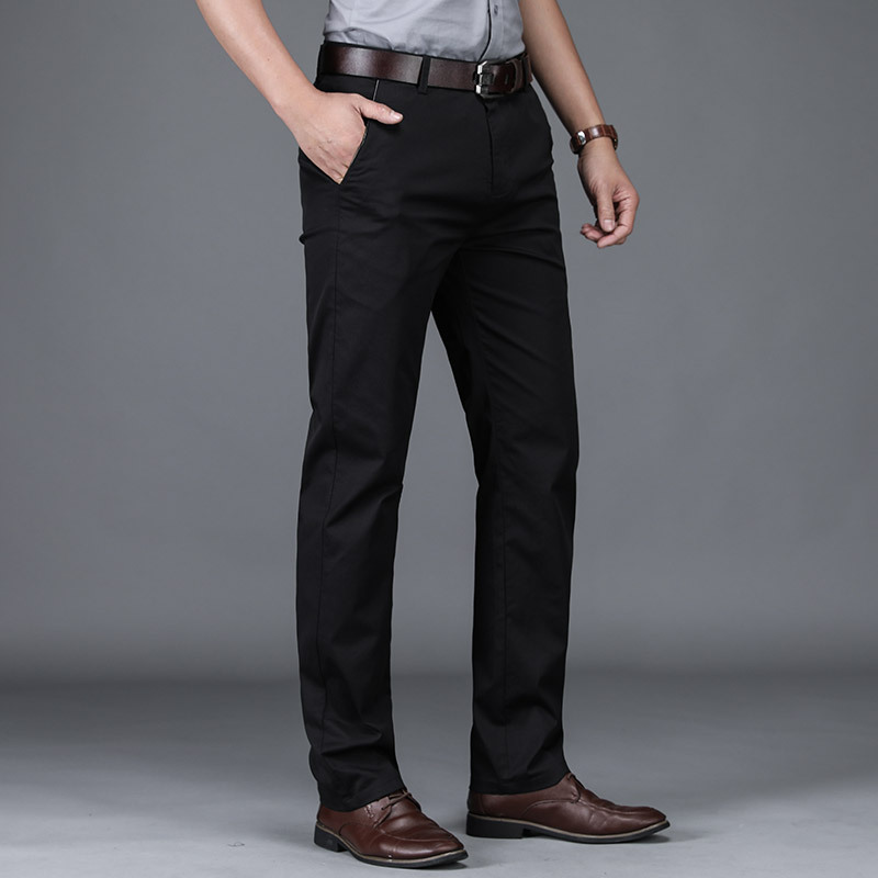 Pantalones casuales elásticos para hombres de mediana edad, pantalones rectos holgados para hombre, pantalones transpirables y suaves para las cuatro estaciones, pantalones de negocios formales para hombre.