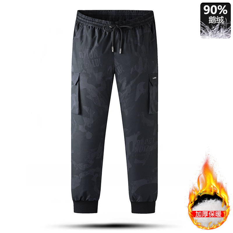 New men's down trousers, suitable for winter wear, business casual style, elastic waist, lightweight and warm, goose down cotton trousers for men.
