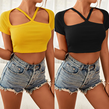 2022夏季新款亚马逊eBay热卖独立站爆款跨境欧美女装交叉短袖上衣