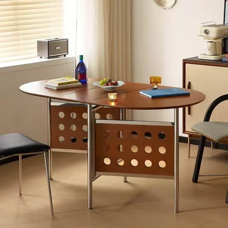 Foldable Slate Dining Table and Chair Set, Oval Nordic Mid-Century Style, Suitable for Small Apartments, Solid Wood Extendable Dining Table