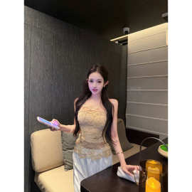 纯欲设计感镂空花朵网纱拼接吊带背心千金风抹胸上衣女