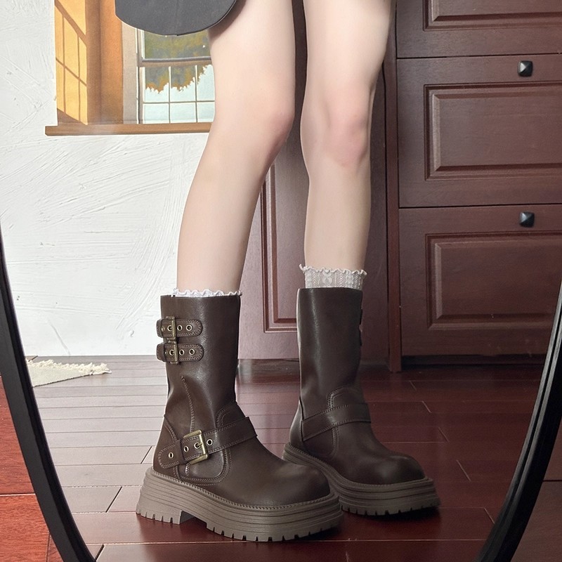 马丁靴女2025夏季新款英伦风西部牛仔增高复古棕色美拉德短靴|undefined
