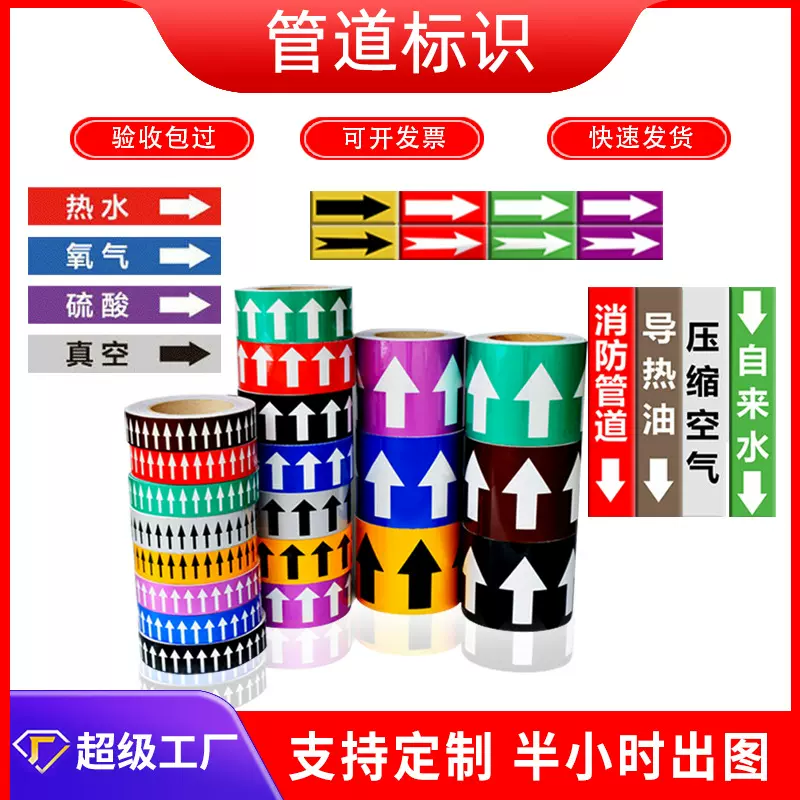 管道标识消防管道流向标识贴喷淋消火栓泡沫管道箭头标识防水贴纸