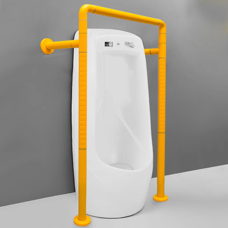 El urinario de puerta tiene 120 cm de altura y sale de la pared 25 cm de barra horizontal 60 cm de amarillo.