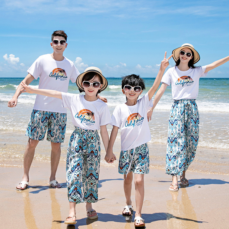 Parent-child suit for photography mother-child Women's clothing a family of four family beach shirt suit mother-daughter wide-leg cropped pants