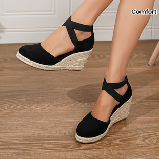 S 93775 Wedge straw canvas sandals �¸���������Ь