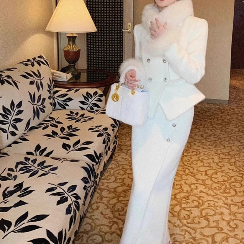 샤오 샹 스타일 코트 스커트 세트 깊은 겨울 하이 엔드 느낌 작은 원피스 사교계 고급 기질 세트