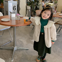韓國代購2022秋冬兒童復古皮毛一體女童洋氣翻領羊羔毛外套棉衣潮