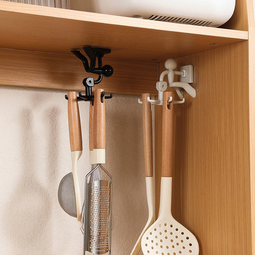 Rotating villain 6-claw hook, wall-mounted kitchen bathroom ceiling rack, home punch-free storage, traceless sticky hook