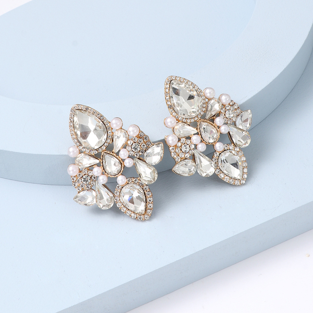 INS Style Water Droplets Alloy Inlay Artificial Diamond Pearl Womenu0027S Ear Studs 1 Pair